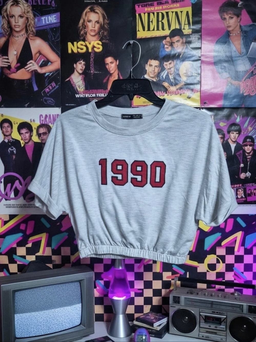SHEIN Cropped 1990 Graphic Top in Gray Size S US 4